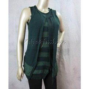 NWT YOHJI YAMAMOTO Dark Green Stripe Layer Wrap Sweater Top M